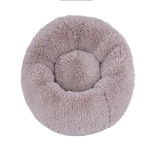 KYMMPL Flauschiges Donut-Hundebett, langes Plüsch, beruhigendes Katzenbett, rundes Kuschelbett mit rutschfester Unterseite, Anti-Angst-Haustierbett (120 cm, braun1) von KYMMPL