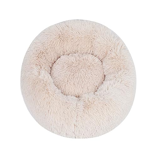 KYMMPL Flauschiges Donut-Hundebett, langes Plüsch, beruhigendes Katzenbett, rundes Kuschelbett mit rutschfester Unterseite, Anti-Angst-Haustierbett (120 cm, braun2) von KYMMPL