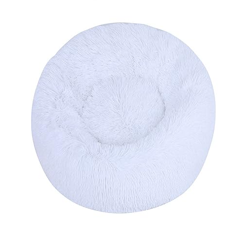 KYMMPL Flauschiges Donut-Hundebett, langes Plüsch, beruhigendes Katzenbett, rundes Kuschelbett mit rutschfester Unterseite, Anti-Angst-Haustierbett (50 cm, weiß) von KYMMPL