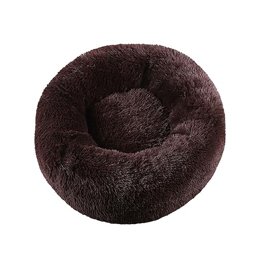 KYMMPL Flauschiges Donut-Hundebett, langes Plüsch, beruhigendes Katzenbett, rundes Kuschelbett mit rutschfester Unterseite, Anti-Angstzustände, Haustierbett (110 cm, Kaffee) von KYMMPL