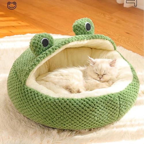 Süßes Katzennest in Frosch-Form, halb-geschlossenes Katzennest, warmer Schlaf, weich, flauschig, Anti-Angst-Katzenbett für kleine/mittelgroße, mittelgroße Katzen (M,Style2) von KYMMPL