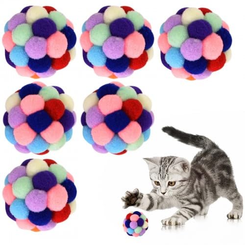 6 Stück Katzenspielzeug Ball,Katzen Ball,Katzenbälle,Filzbälle Katzen,Buntes Plüsch Katzenspielzeug Bälle mit Glöckchen Katzenspielzeug Set für Katzen Kätzchen Innen Spielen Kauen Kratzen von KYSUN