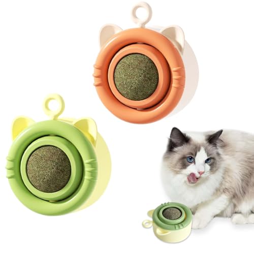 KYSUN 2 Stück Katzenminze Ball Wand Drehbare, Natürliches Drehbares Katzenspielzeug, Essbares Kätzchenspielzeug, Katzenminze Balls Spielzeug für Katze, Katzenminze Spielzeug, Katzenminze Wandroller von KYSUN