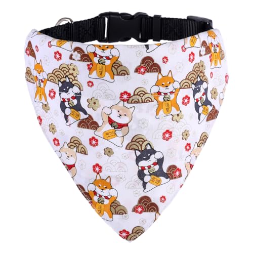 KZHAREEN Japanisches Dreieckstuch für Hunde und Katzen, mehrfarbig, geometrisches Bandana, Größe L, 40,6–53,3 cm Halsumfang, Nylon/Baumwolle, verstellbar, wendbar, formell/Kostüm, Erwachsene, von KZHAREEN