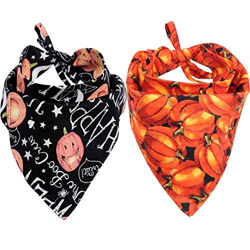 KZHAREEN 2er-Pack Halloween Hunde-Bandana Reversible Triangle Lätzchen Schal Zubehör für Hunde, Katzen, Haustiere Tiere Klein 2 PCS/Pack von KZHAREEN