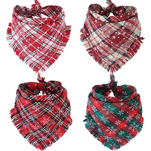 KZHAREEN 4 Stück Hundehalstücher Weihnachten Plaid Reversible Dreieckstuch Lätzchen Schal Zubehör für Hunde Katzen Haustiere Tiere von KZHAREEN