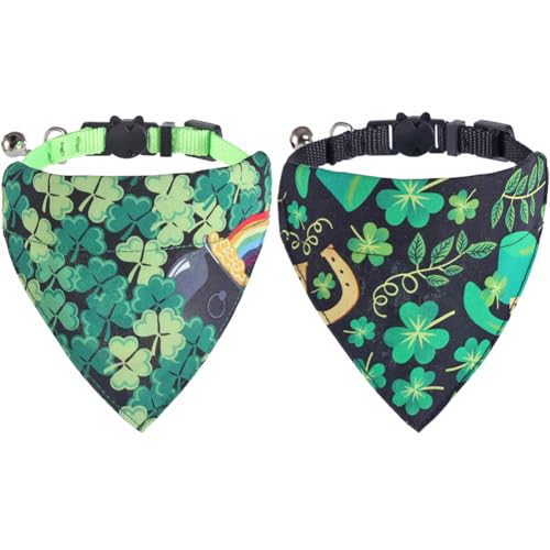 St. Patrick's Day Katzenhalsband mit Halstuch, Glöckchen, verstellbar, für kleine Hunde, Welpen, Mädchen und Jungen von KZHAREEN