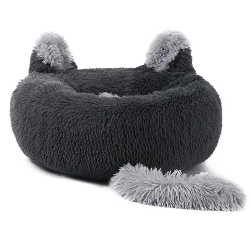 KaRFRi Kaninchenohren-Haustiernest, waschbar, rund, Katzenbett, Hundematte, rutschfeste Hundematte, Anti-Angst-Hundekorb, Katzennest, Hundehaus, Hundebett, Winter, warme Matte, Haustierbedarf (40 cm, von KaRFRi