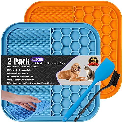 Kabetig Leckmatte für Hunde, Größe XL, Blau und Orange mit Schaber und Bürste von Kabetig