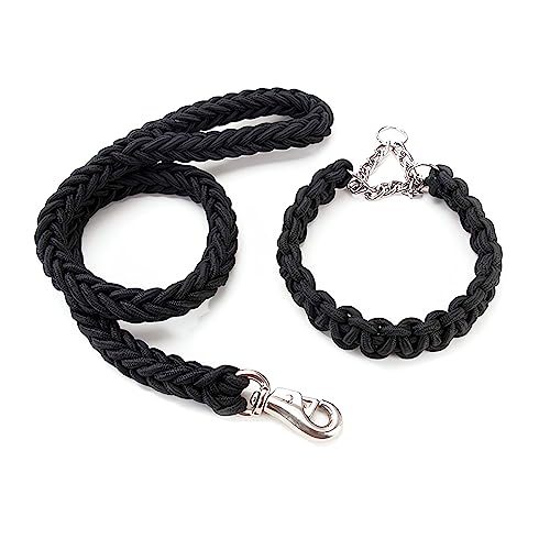 Gqiu Hundeleine und Halsband Nylon Geflecht Starke Haustierleine 360 Wirbel No Tangle Dog Walking Trainingsleine Weiches Hochleistungsseil für große mittlere Hunde Kleiner Welpe,Schwarz,XL von Kabxhueo