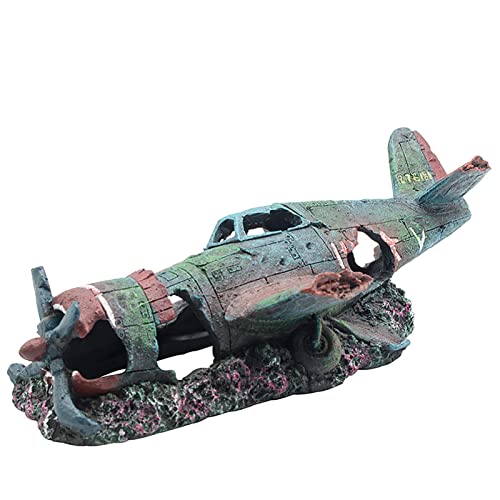 Kabxhueo Aquarium Ornamente Harz Aircraft Wreckage Dekorationen Aqua Ornaments Aquarium Dekoration Fisch Tank Ornament Landschaft Unterwasser Dekoration- Aquarium Zubehör, umweltfreundliche von Kabxhueo