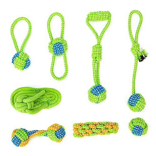 Kabxhueo Durable Hundewelpe Seil Zahnen Chew Spielzeug, Interactive Dog Schlepper Spielzeug, Kleinhundespielzeug Value Pack, 100% Natur Baumwoll Seil Hundespielzeug 8Sets mit Squeak Spielzeug von Kabxhueo