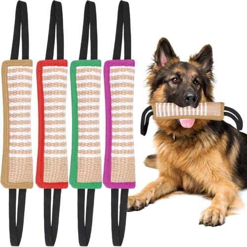 Kacctyen 4 Stück Hundespielzeug, Hundetraining, Kampfkissen, robuste Jute, Hund mit 2 Griffen, Hundetrainingsgerät für kleine, mittelgroße und große Hunde, interaktives Spielen (lila, grün, erdiggelb, von Kacctyen