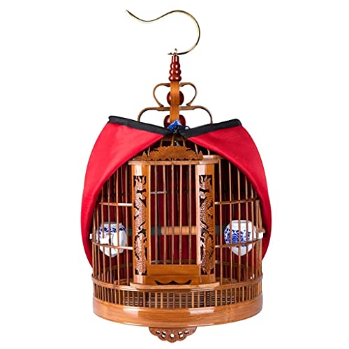 Zubehör Reisevogelkäfig Alter Bambusdrossel-Vogelkäfig Starvogelkäfig Bambus großer handgemachter hohler Vogelkäfig mit Haken Zubehör für Vogelkäfige (Color : Brown, Size : 33 * 48cm) von Käfige