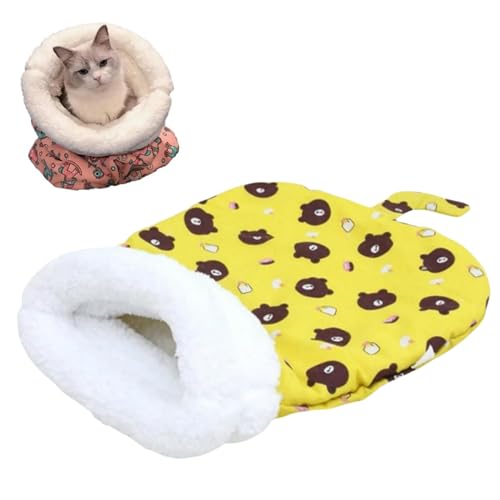 Katzenschlafsack, Schlafsack für Katzen, Warmer Plüsch Katzenbett Flauschig für den Winter, Katzen Schlafsack Höhle, Cat Bed, Katzenschlafplatz für Katzen und Hunde bis zu 5kg (Gelb, One Size) von Kaezuy