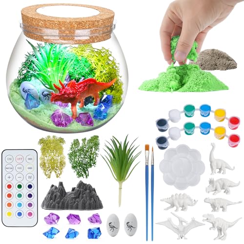 Dinosaurier Terrarium Set für Kinder, DIY Light-Up Dinosaurier Handwerk mit Timing-Fernbedienung und Bunte Lichter Dinosaurier Spielzeug Geschenke für Kinder im Alter von 4 5 6 7 8-12 Jahre alt von Kairey