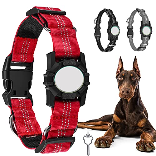 Airtag Hundehalsband Verstellbar Reflektierend Apple Air Tag Hundehalsband Weiche Nylon Hundehalsbänder mit Air Tag Halter Hülle Integriertes Air Tag Zubehör Haustierhalsband für kleine mittelgroße von Kaizernek