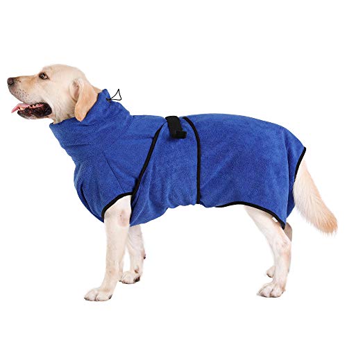 PETTOM Hunde-Bademantel Mikrofaser Hundehandtuch Schnell Trocknend mikrofaser Handtuch Super Saugfähig Komfortabel und mit Verstellbaren Trägern für Haustiere Hunde und Katzen,Navy Blau (L) von PETTOM