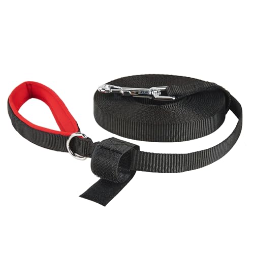 PETTOM Schleppleine für Hunde, 3m/6m/10m/15m/20m Robuste Hundeleine - Übungsleine mit Gepolsterten Griff, Trainingsleine Langlaufleine Langlebigem Nylon Übungsleinen Schwarz, 15m von PETTOM