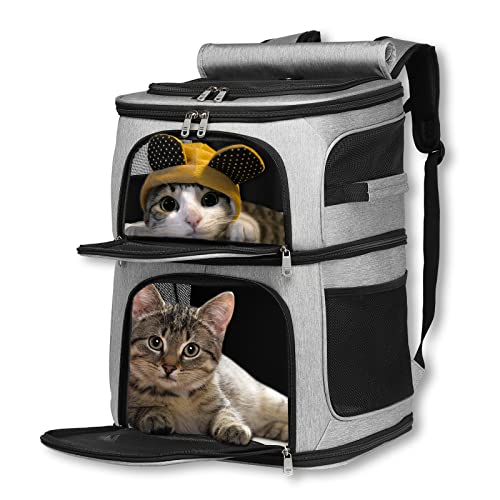 Katzentransportbox für 2 Katzen Rucksack,Katzenrucksack für 2 Katzen,Transportbox Katze Rucksack,Atmungsaktive und Faltbare Haustier Rucksack,Einzelne Doppelte Schicht Einstellbar (grau) von Kakbrt