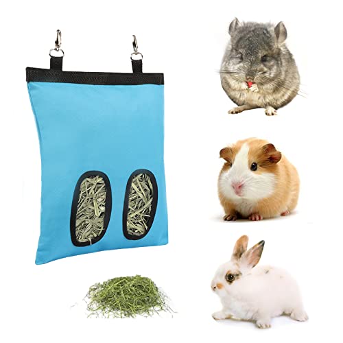 Kaket Kaninchen-Heu-Futterbeutel, Meerschweinchen-Heu-Futterspender mit drehbaren Haken, hängende Futtertasche für Kaninchen, Meerschweinchen, Chinchilla (Blau) von Kaket