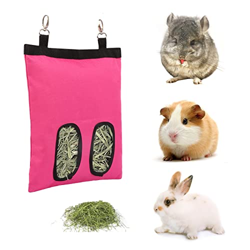 Kaket Kaninchen-Heu-Futterbeutel, Meerschweinchen-Heu-Futterspender mit drehbaren Haken, hängende Futtertasche für Kaninchen, Meerschweinchen, Chinchilla (Rosa) von Kaket