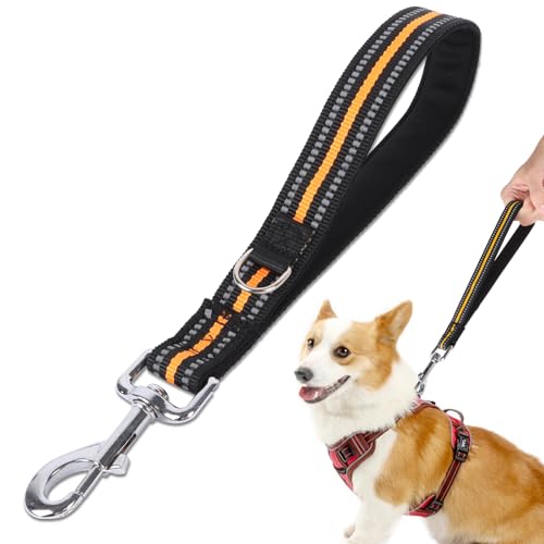 Kaket Reflektierende kurze Hundeleine mit gepolstertem Griff, starke kurze Leine für Hunde, kurze Trainingsleinen für mittelgroße und große Hunde (32 cm, Orange) von Kaket