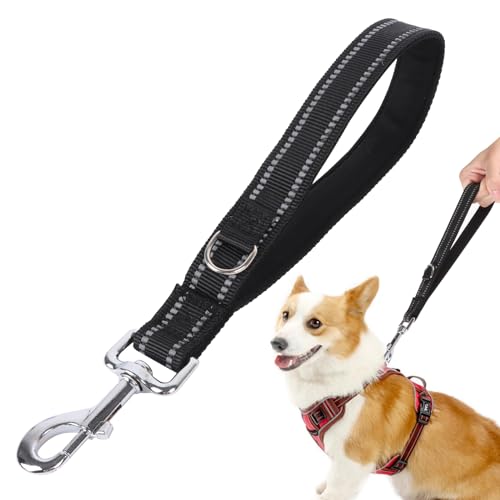 Kaket Reflektierende kurze Hundeleine mit gepolstertem Griff, starke kurze Leine für Hunde, kurze Trainingsleinen für mittelgroße und große Hunde (32 cm, Schwarz) von Kaket