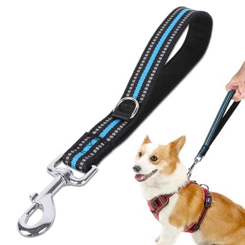 Kaket Reflektierende kurze Hundeleine mit gepolstertem Griff, starke kurze Leine für Hunde, kurze Trainingsleinen für mittelgroße und große Hunde (32 cm, blau) von Kaket