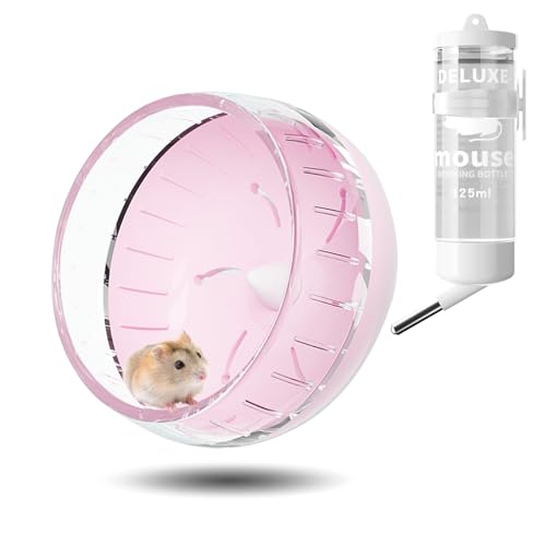 Hamster Silent Wheel, Hamster Übungsräder, Leise rutschfest Hamsterrad, Laufrad Hamster, Hamsterrolle, Mit Kleintiere Wasserspender, Verstellbarem Hamster zubehör, 17.5 cm von Kakveiai