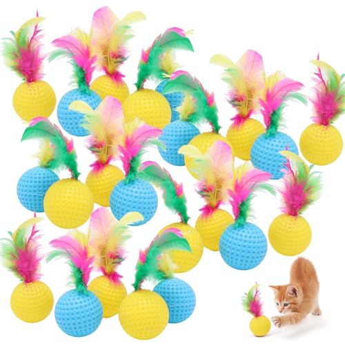 24pcs Katzenballspielzeug, 1,5 Bunte Katzenspielzeug mit Federn Interactive Cat Bugs Plastikkatze Golf Spielzeug Sportball für Innenkatzen (zufällige Farbe) Katzenbälle von Kalastussaari