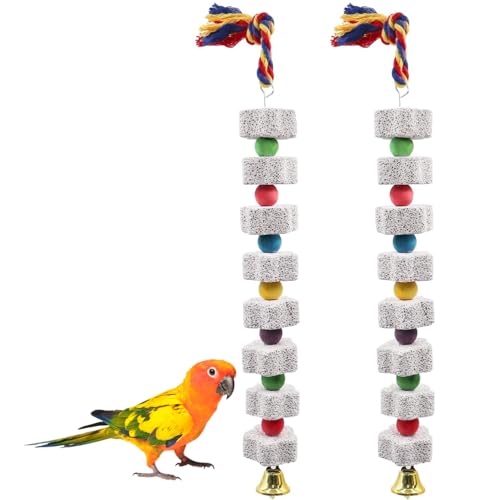 2pcs Vogelkauen Spielzeug 14 -Zoll -Papageienkau -Spielzeug Stone Vogelspielzeug mit Krawattenseil, Bell Charm & Bunt Perlen Stress Relief Parrot Toys, Geschenke für Vögel Papageienkauen kauen Spielz von Kalastussaari