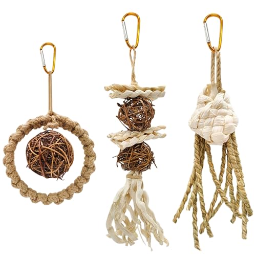 3pcs Papageienspielzeug, natürlicher Maishülsenvogel -Kauspielzeug, Food Grade Vogelspielzeug mit Rattankugeln, Hängende Käfig Vogelspielzeug für kleine Vogelkonsum Cockatiel Papageien Lovebird Budgi von Kalastussaari