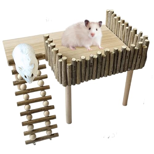 Kalastussaari Hamsterspielzeug, 12x8x8 Holz Hamster Kletterspielzeug mit Leiter Flacher Standgeschütze Hamster Käfigzubehör zum Klettern Hamsterspielzeug Spielen von Kalastussaari