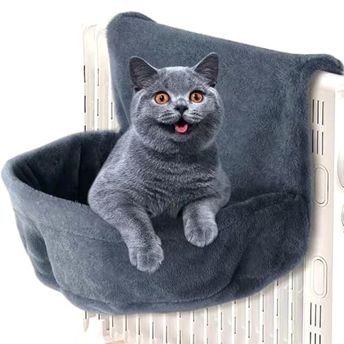 Hanges Katzenbett, weich warm abnehmbar waschbares Plüsch-Katzen-Hängemattenbett mit Drahtbettrahmen, räumlich sparende Starke Katze Hanging Bett für Haustiere Katze Kätzchen, graue Katze Hängematte von Kalastussaari