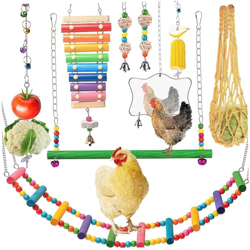 Hühnerspielzeug für Coop 1 Set Bunte hölzerne Hühnchen -Coop -Spielzeug beinhaltet Leiter, Bell, Kauball und mehr, Hühnerschwung Leiter Barch für Hens Bird Parrot von Kalastussaari