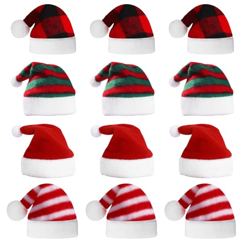 Hund Santa Hut 12 pcs weiche Plüsch Gnom -Hüte für Handwerksverstellbare niedliche Hundemischhut gemischte Muster Mini Santa Hüte für Welpenkätzchen kleine Katzen Hunde, Hund Santa Hut von Kalastussaari