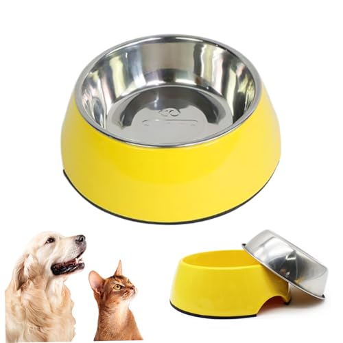 Kalastussaari Hundeschalen 5,5x2,4 Zoll Edelstahl Haustierhundwasser und Lebensmittelschale, umweltfreundliche hitzebeständige Flache Katzenschale für kleine Hundekatze, Gelb, Gelb von Kalastussaari