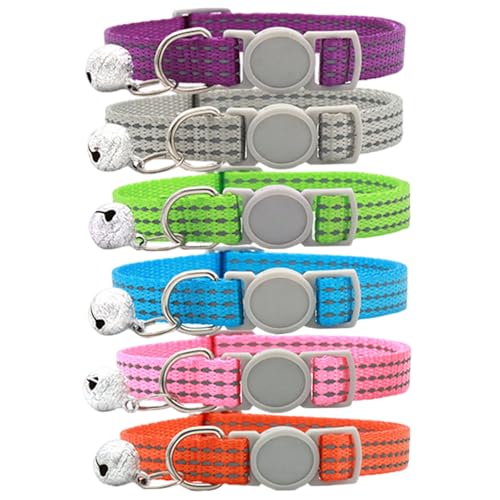 Kalastussaari Reflektierender Katzenkragen 6PCs Ausreißer reflektierender Kätzchenkragen mit Glocken Verstellbarer Sicherheitsschnalle Kleiner Hundehalsband 10 mm breites Haustierkragen von Kalastussaari