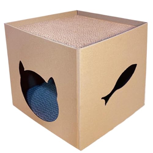 Pappkatze Haus, Katzenbox mit 2 Stecknutzern Kratzern 12x12x12 Großer Katzenkratzerhaus Wellblatt Katze Kratzkasten für Innenkatze Katze Katze von Kalastussaari