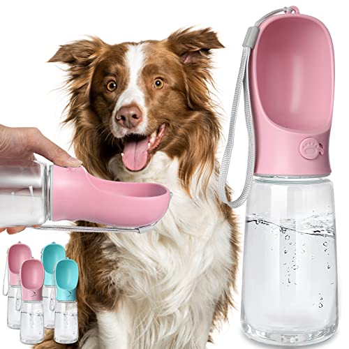 Kalimdor Hunde-Wasserflasche, auslaufsicher, tragbarer Welpen-Wasserspender mit Trinkspender für Haustiere im Freien, Spazierengehen, Reisen, BPA-freier Kunststoff in Lebensmittelqualität (Pink) von Kalimdor