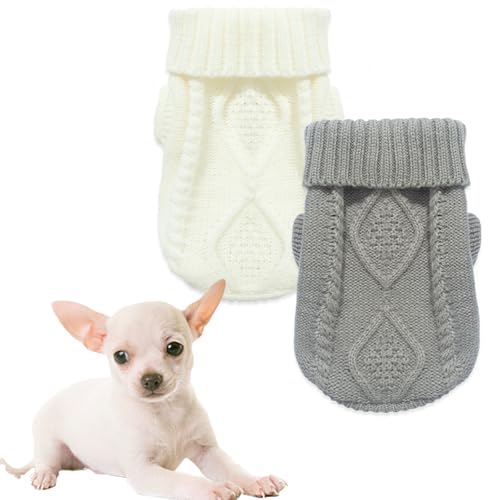 2 Stück Hundepullover für kleine Hunde, Chihuahua-Kleidung, Frühling, Winter, niedlich, Strickwaren, Rollkragen, dicke warme Kleidung für Yorkie, Katze, Größe XS von Kallfir's cutie