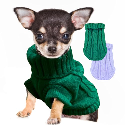 2 Stück Hundepullover für kleine Hunde, Rollkragen Strickpullover Chihuahua Yorkie Pullover, Hundekleidung für kleine Hunde, Winter Warm Pullover Sweaters von Kallfir's cutie