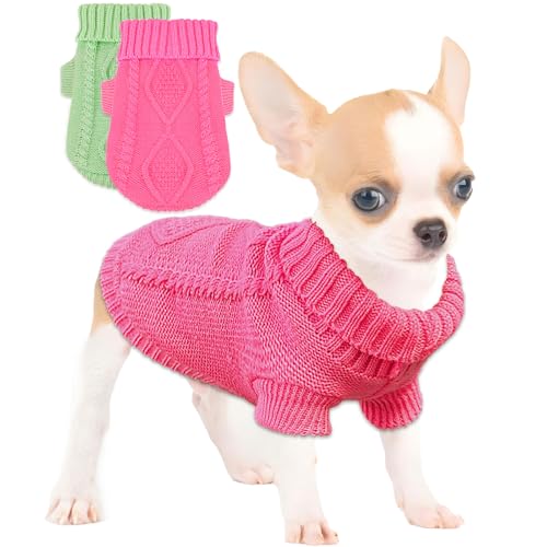 2 Stück Hundepullover für kleine Hunde und Mädchen, Chihuahua-Kleidung, Frühling Winter, süße Strickwaren, Rollkragen, dicke warme Kleidung für Yorkie, Katze, extra kleine Hundekleidung (XS) von Kallfir's cutie