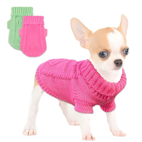 Chihuahua-Kleidung für kleine Hunde, Hundepullover für kleine Hunde, süße Welpen, Katzen, Rollkragen, dicke warme Kleidung für Yorkie, Katze, Größe XXS, 2 Stück von Kallfir's cutie