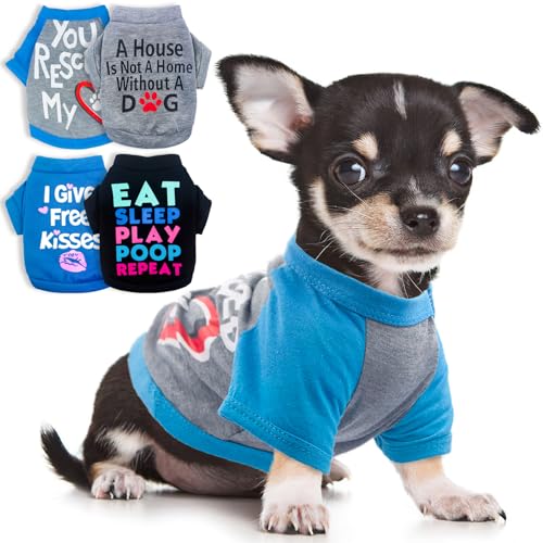 Hundekleidung für kleine Hunde und Jungen, Chihuahua-Kleidung, Yorkie-Teetasse, Frühling, Sommer, Haustier-Shirt, niedliche Welpenkleidung, Outfits, Hunde-T-Shirt, 4 Stück, Größe XS von Kallfir's cutie