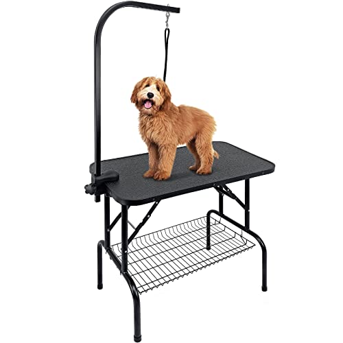 Kalolary 32inch Hund Trimmtisch Schertisch Hundepflegetisch, Hundepflegetisch klappbar, Tierpflegetisch mit Unterkorb und Schlingen, Stabil Höhenverstellbar klappbar Hunde Trimmtisch(Schwarz) von Kalolary