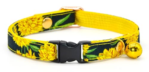 Chrysanthemum Katzenhalsband, Sicherheitsverschluss, schwarz-gelbes Gänseblümchen, Größe XXS (15,2 cm – 25,4 cm) von Kamercy