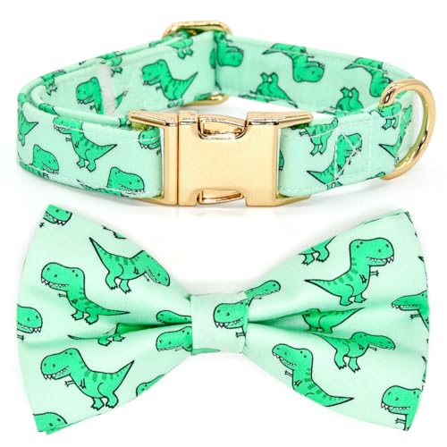 Hunde-/Katzenhalsband, Schleife, Dinosaurier-Muster, Größe S (25,4 cm – 40,6 cm), Grün von Kamercy