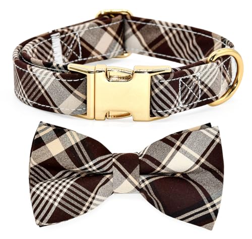 Kamercy Hundehalsband mit Fliege, Vintage-Stil, Dunkelbraun und Beige kariert von Kamercy